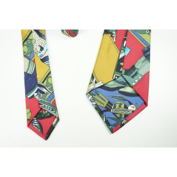 Hermes Bright Multicolor Masked Print Silk Scarf Tie Made in France - Picture 5 of 6